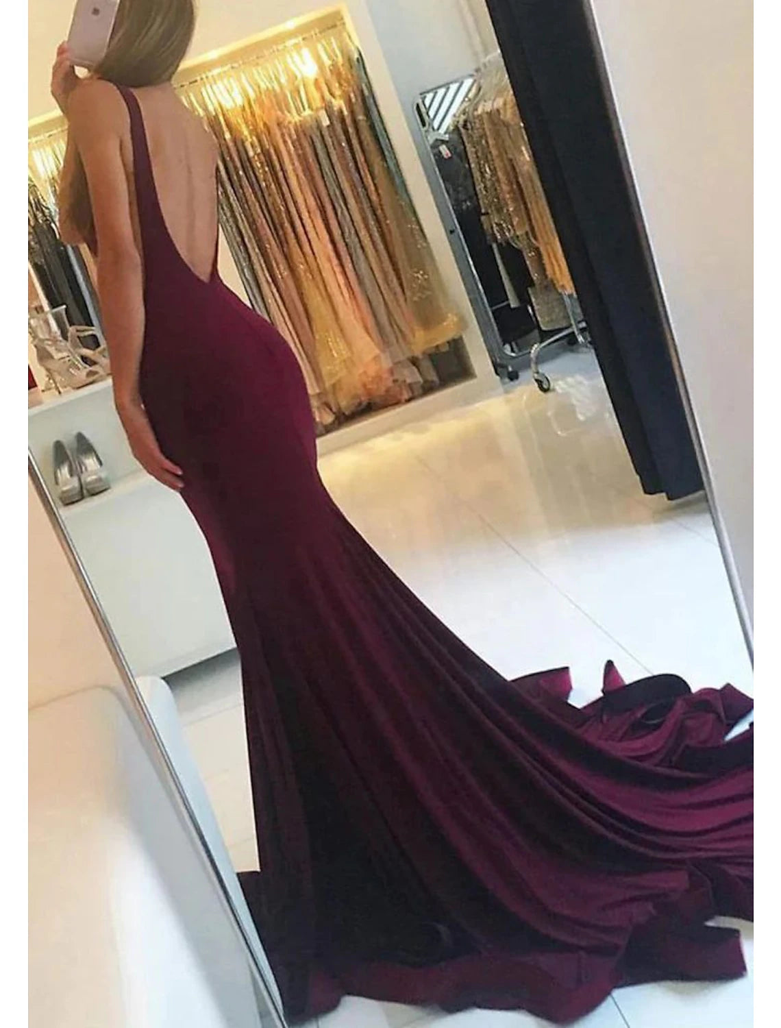 Meerjungfrau/Trompete Abendkleid Empire-Kleid Ballkleid Hofschleppe Ärmellos Spaghettiträger Elasthan mit Falten